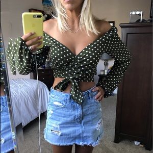 Polka dot rap top, off the shoulder